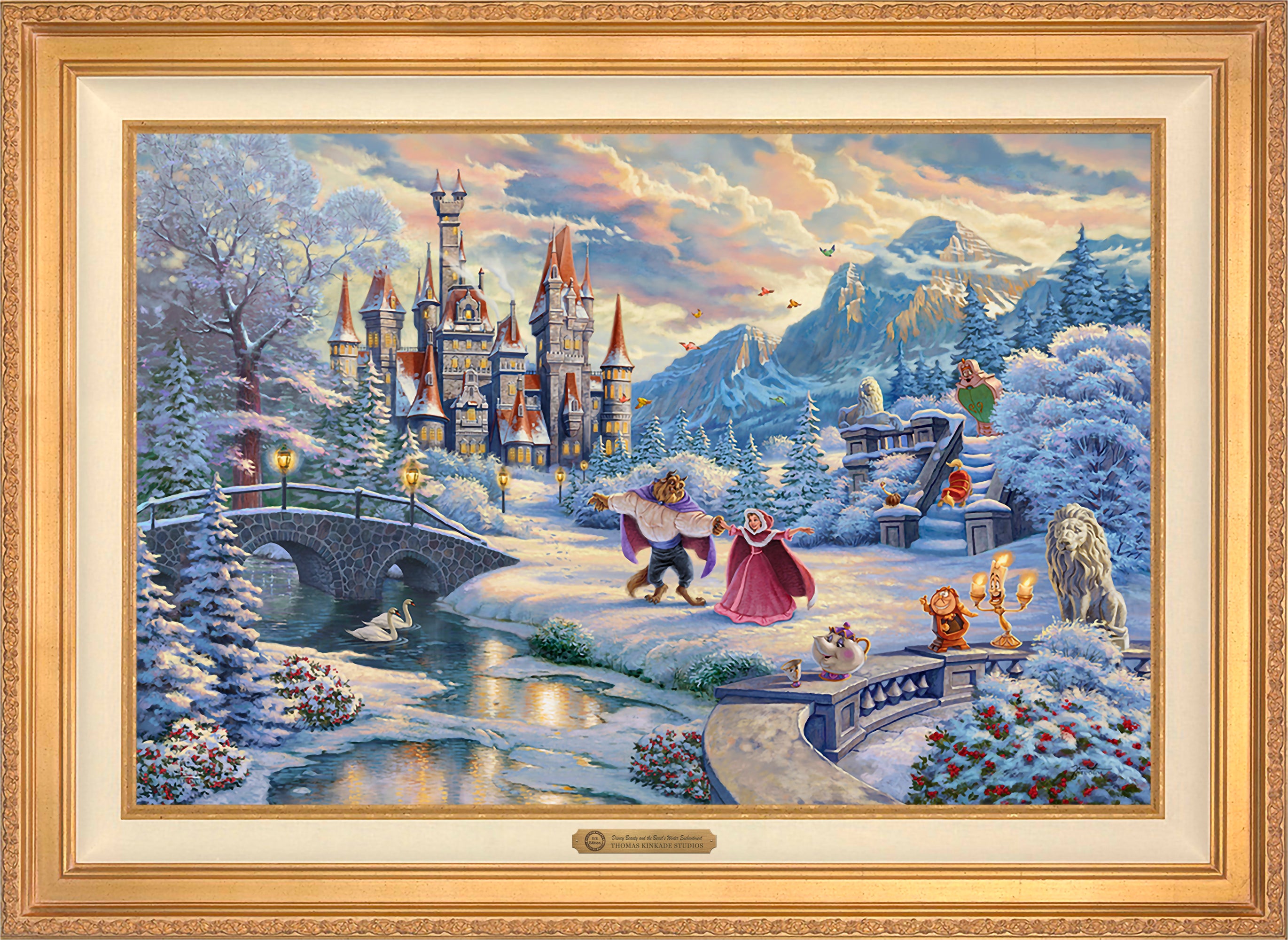 Disney Beauty and the Beast's Winter Enchantment Wall Art by Thomas Kinkade Studios Estate Edition Canvas 24
