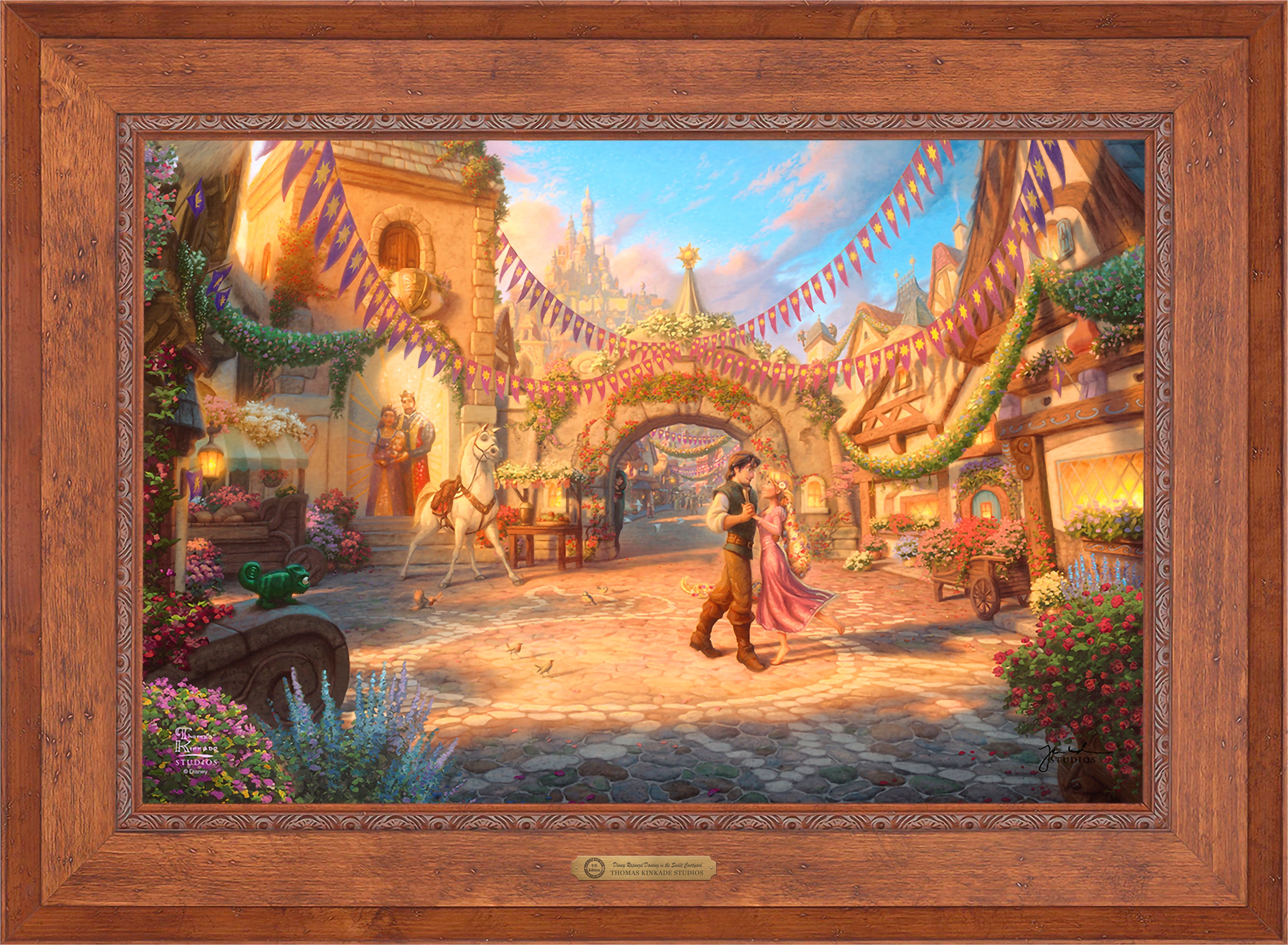 Disney Rapunzel Dancing in the Sunlit Courtyard Wall Art by Thomas Kinkade Studios Estate Edition Canvas 24
