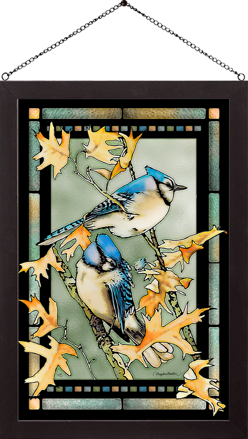 Blue Jays Framed Glass Art by Marjolein Bastin