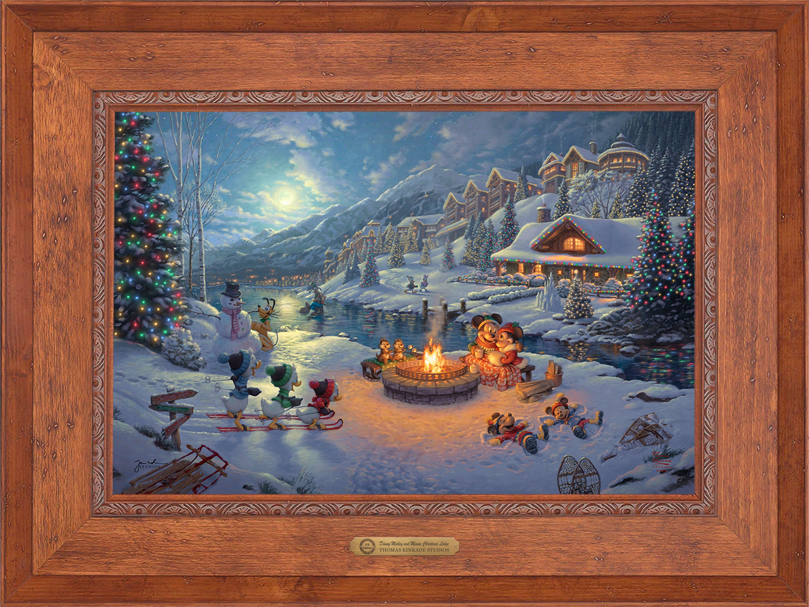 Disney Mickey and Minnie Christmas Lodge Wall Art by Thomas Kinkade Studios Estate Edition Canvas 18