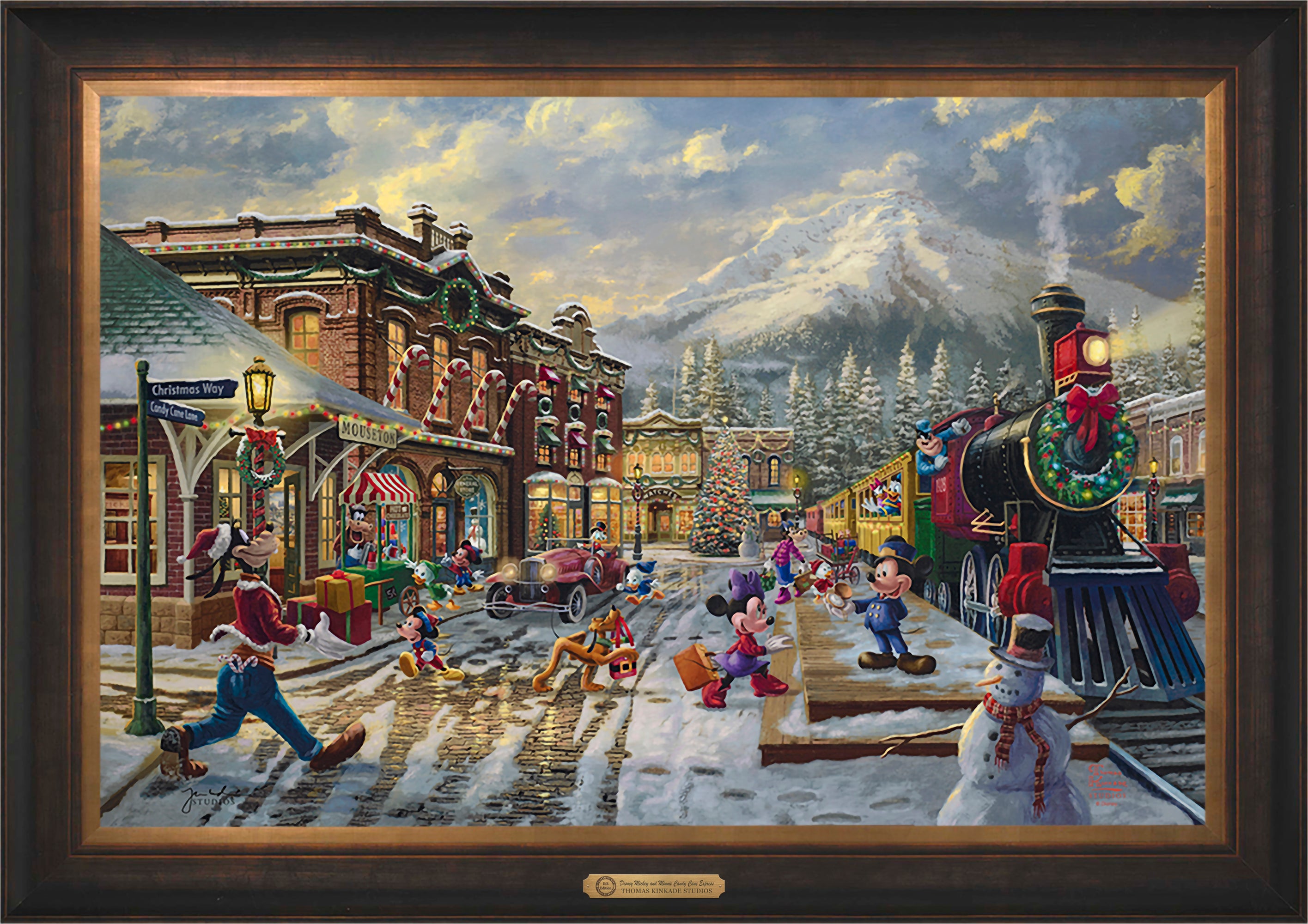 Disney Mickey and Minnie Candy Cane Express Wall Art by Thomas Kinkade Studios Estate Edition Canvas 24