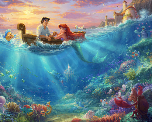 Disney The Little Mermaid Falling in Love Wall Art by Thomas Kinkade Studios Canvas Gallery Wrap 24