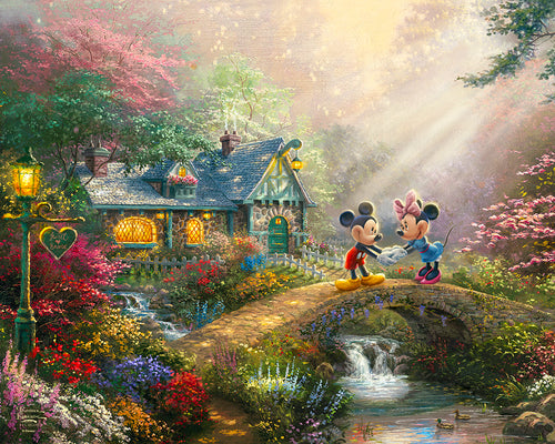 Disney Mickey and Minnie - Sweetheart Bridge Wall Art by Thomas Kinkade Studios Canvas Gallery Wrap 24