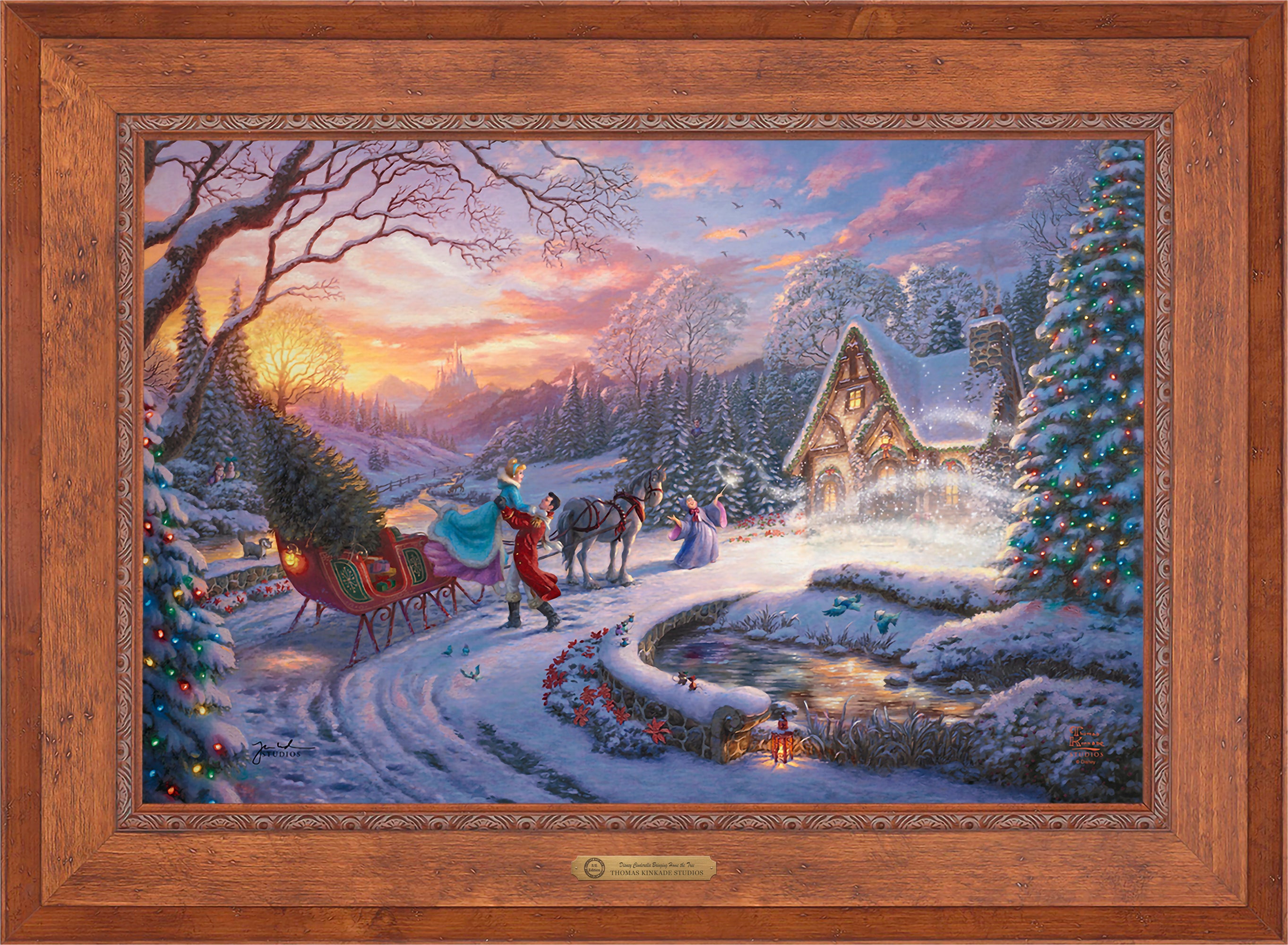 Disney Cinderella Bringing Home the Tree Wall Art by Thomas Kinkade Studios Estate Edition Canvas 24