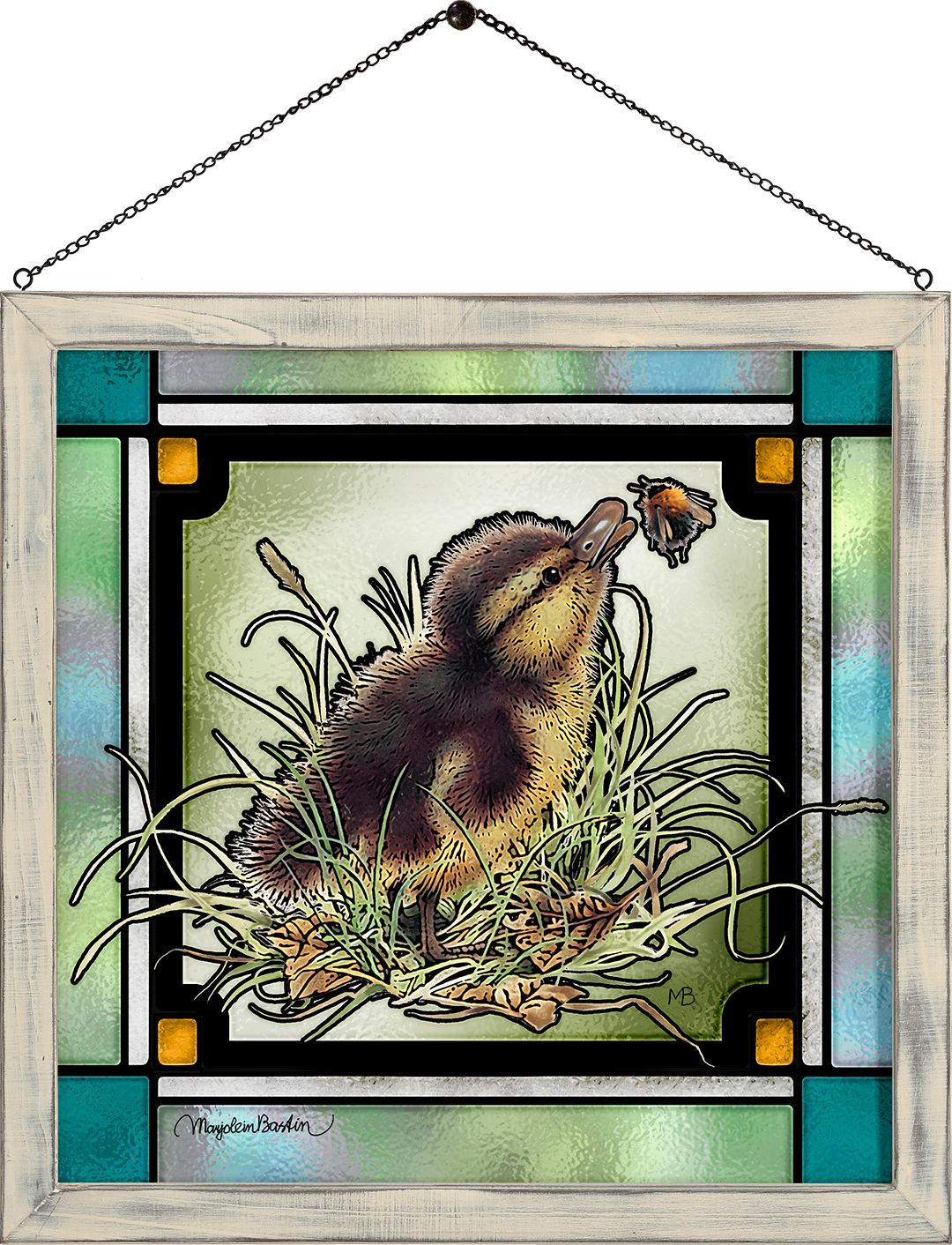 Duckling Distraction Framed Glass Art by Marjolein Bastin