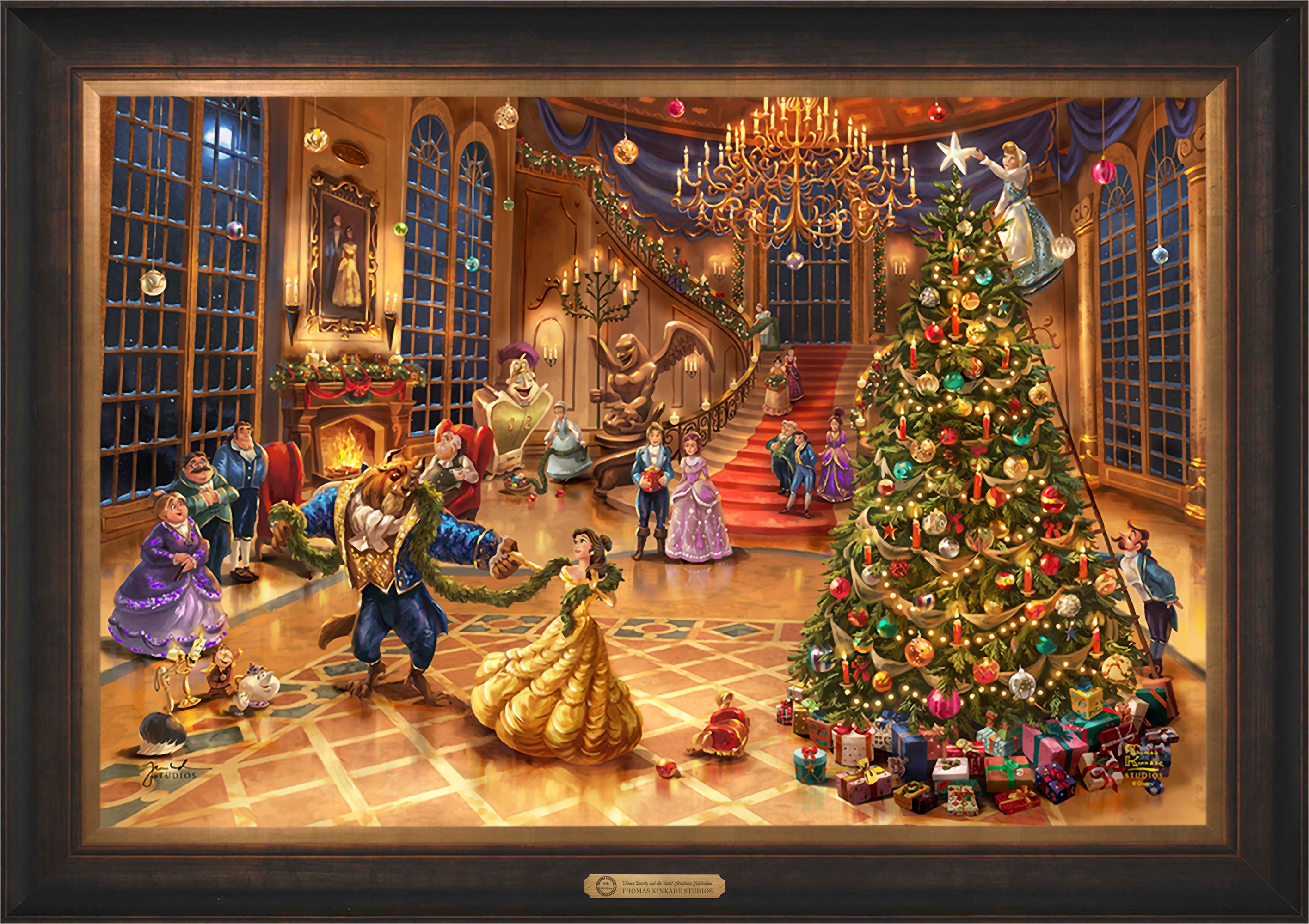 Disney Beauty and the Beast Christmas Celebration Wall Art by Thomas Kinkade Studios Estate Edition Canvas 24