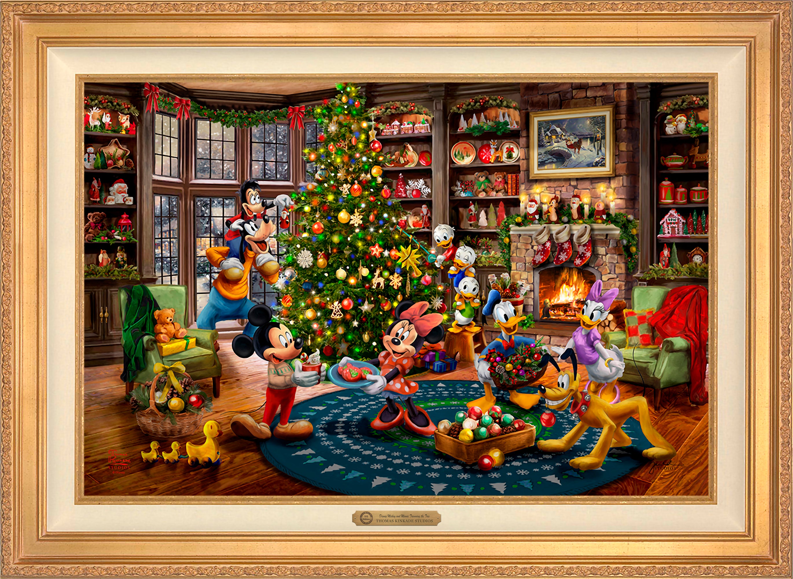 Disney Mickey and Minnie Trimming the Tree Wall Art by Thomas Kinkade Studios Estate Edition Canvas 24