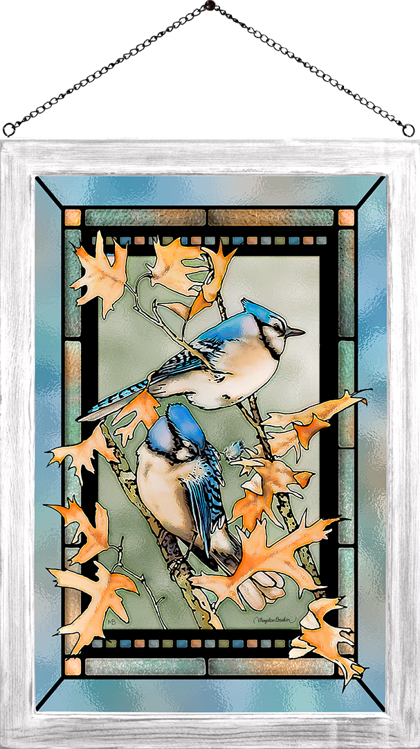 Blue Jays Framed Glass Art by Marjolein Bastin