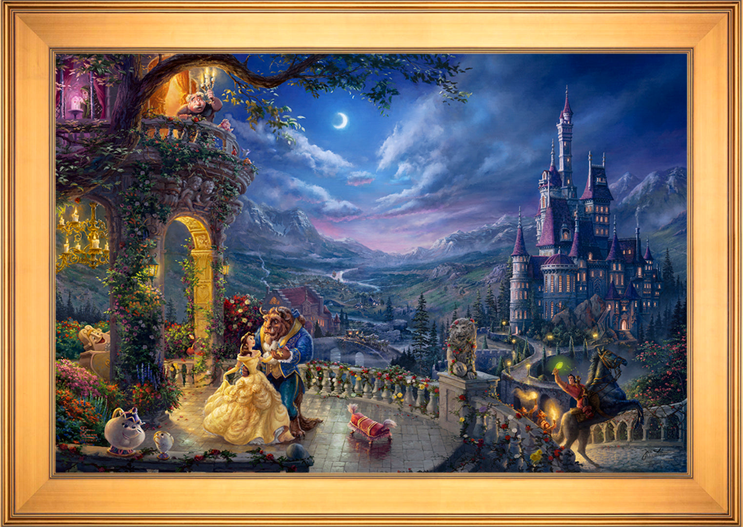 Disney Beauty and the Beast Dancing in the Moonlight Wall Art by Thomas Kinkade Studios Standard Number Canvas 24