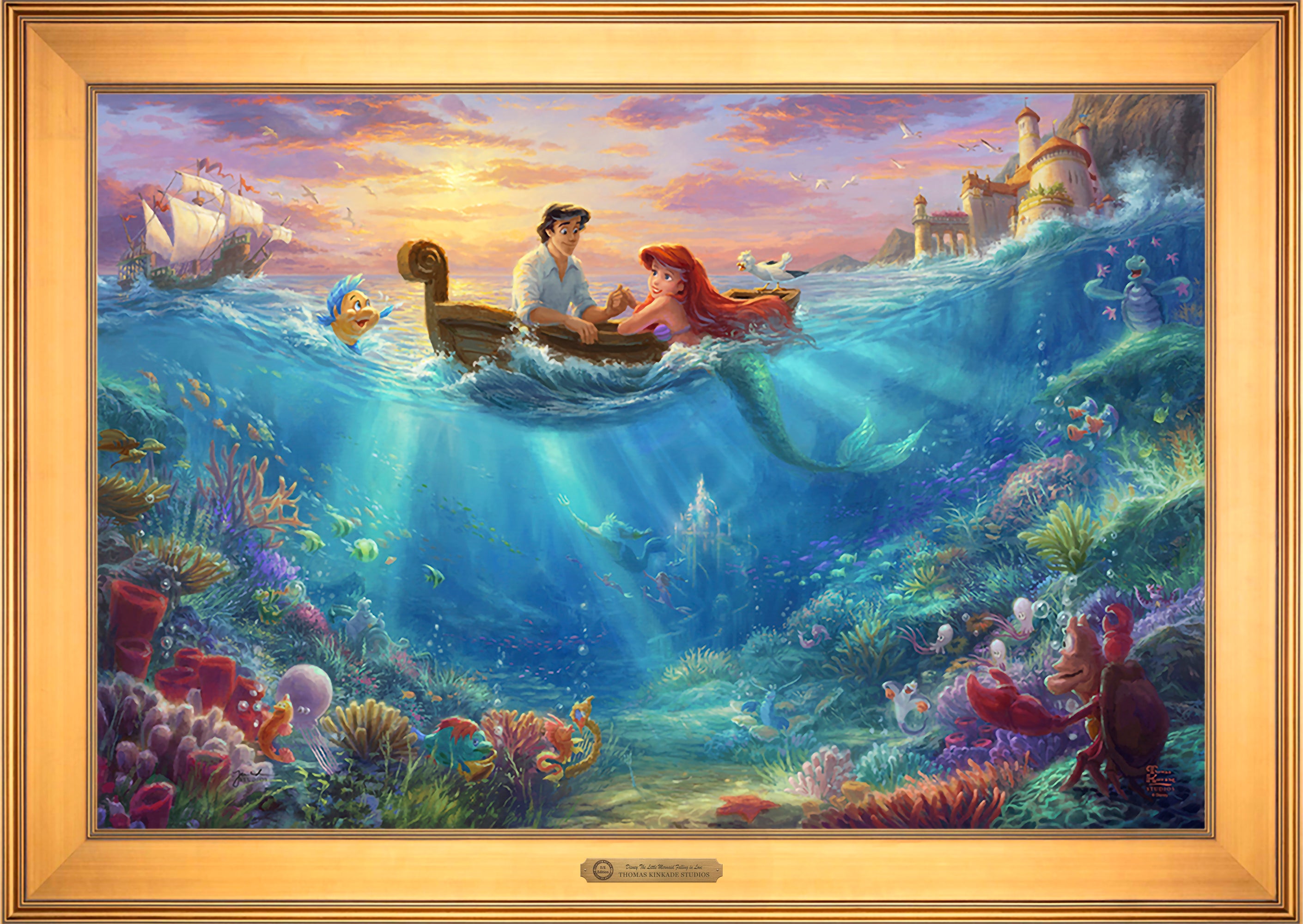Disney The Little Mermaid Falling in Love Wall Art by Thomas Kinkade Studios Estate Edition Canvas 24