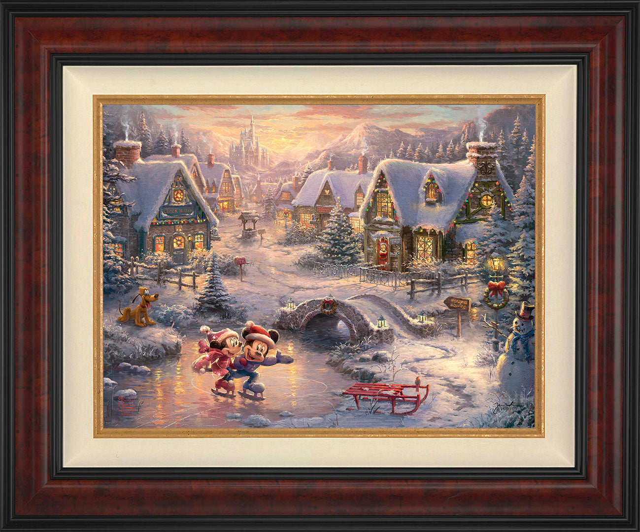Disney Mickey and Minnie - Sweetheart Holiday Wall Art by Thomas Kinkade Studios Jewel Edition Canvas 18