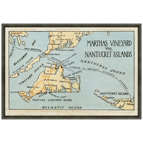 Martha Stewart Lily Pond | Vintage Map: Nantucket Island | Framed Coastal Cottage Wall Art