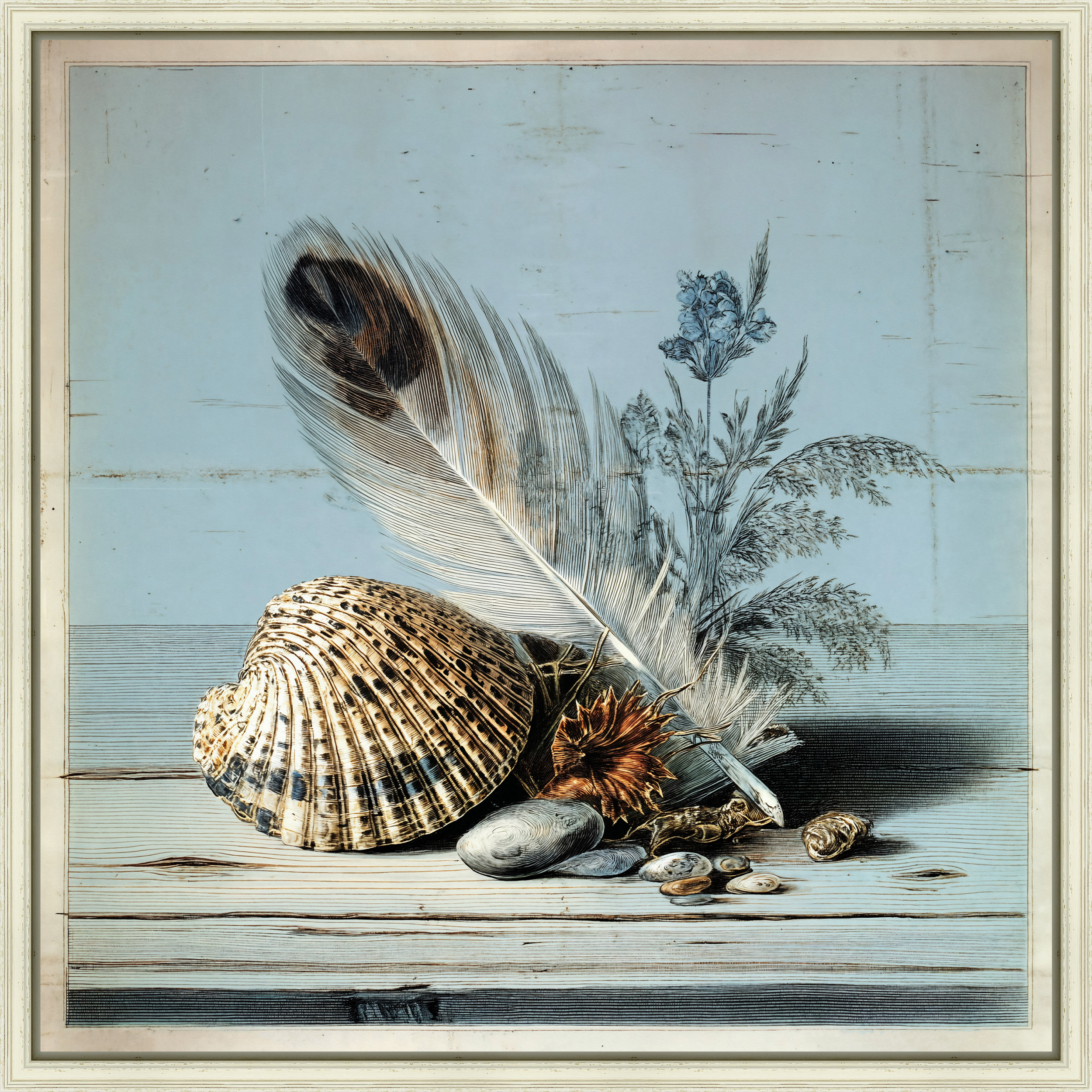 Martha Stewart Lily Pond | Seaside Still Life: Shells and Coral | Framed Coastal Cottage Wall Art