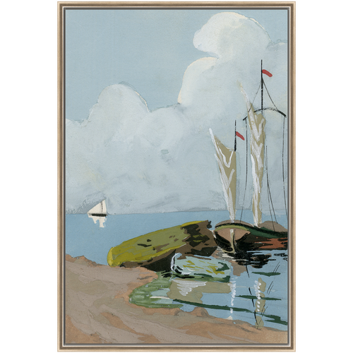 Martha Stewart Lily Pond | Harbor Scene: Sailboat | Framed Coastal Cottage Wall Art