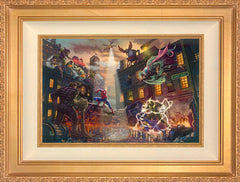 Spider-Man vs. the Sinister Six Wall Art by Thomas Kinkade Studios Standard Number Canvas 12" x 18" Antique Gold