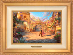 Disney Rapunzel Dancing in the Sunlit Courtyard Wall Art by Thomas Kinkade Studios Estate Edition Canvas 12" x 18" Antique Gold