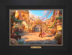 Disney Rapunzel Dancing in the Sunlit Courtyard Wall Art by Thomas Kinkade Studios Estate Edition Canvas 12" x 18" Modern Black