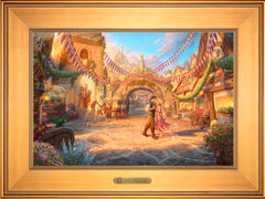 Disney Rapunzel Dancing in the Sunlit Courtyard Wall Art by Thomas Kinkade Studios Estate Edition Canvas 12" x 18" Gallery Gold