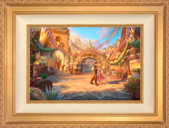 Disney Rapunzel Dancing in the Sunlit Courtyard Wall Art by Thomas Kinkade Studios Jewel Edition Canvas 12" x 18" Antique Gold