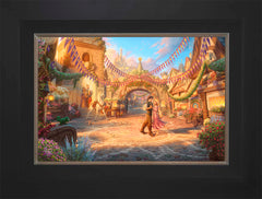 Disney Rapunzel Dancing in the Sunlit Courtyard Wall Art by Thomas Kinkade Studios Jewel Edition Canvas 12" x 18" Modern Black