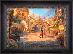 Disney Rapunzel Dancing in the Sunlit Courtyard Wall Art by Thomas Kinkade Studios Jewel Edition Canvas 12" x 18" Cabernet