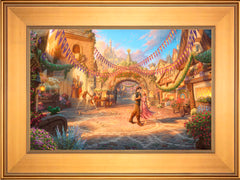 Disney Rapunzel Dancing in the Sunlit Courtyard Wall Art by Thomas Kinkade Studios Jewel Edition Canvas 12" x 18" Gallery Gold