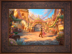 Disney Rapunzel Dancing in the Sunlit Courtyard Wall Art by Thomas Kinkade Studios Jewel Edition Canvas 12" x 18" Gallery Bronze