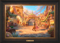 Disney Rapunzel Dancing in the Sunlit Courtyard Wall Art by Thomas Kinkade Studios Estate Edition Canvas 18" x 27" Estate Bronze
