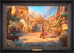 Disney Rapunzel Dancing in the Sunlit Courtyard Wall Art by Thomas Kinkade Studios Estate Edition Canvas 18" x 27" Cabernet