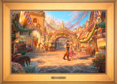 Disney Rapunzel Dancing in the Sunlit Courtyard Wall Art by Thomas Kinkade Studios Estate Edition Canvas 18" x 27" Gallery Gold
