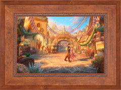 Disney Rapunzel Dancing in the Sunlit Courtyard Wall Art by Thomas Kinkade Studios Jewel Edition Canvas 18" x 27" Rustic Andalucian
