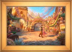 Disney Rapunzel Dancing in the Sunlit Courtyard Wall Art by Thomas Kinkade Studios Jewel Edition Canvas 18" x 27" Gallery Gold