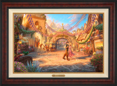 Disney Rapunzel Dancing in the Sunlit Courtyard Wall Art by Thomas Kinkade Studios Estate Edition Canvas 24" x 36" Gallery Burl