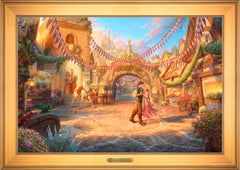 Disney Rapunzel Dancing in the Sunlit Courtyard Wall Art by Thomas Kinkade Studios Estate Edition Canvas 24" x 36" Gallery Gold