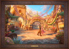 Disney Rapunzel Dancing in the Sunlit Courtyard Wall Art by Thomas Kinkade Studios Estate Edition Canvas 24" x 36" Gallery Bronze
