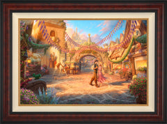 Disney Rapunzel Dancing in the Sunlit Courtyard Wall Art by Thomas Kinkade Studios Jewel Edition Canvas 24" x 36" Gallery Burl