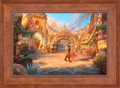 Disney Rapunzel Dancing in the Sunlit Courtyard Wall Art by Thomas Kinkade Studios Jewel Edition Canvas 24" x 36" Rustic Andalucian