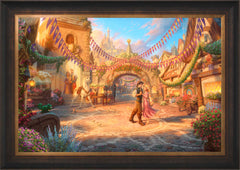 Disney Rapunzel Dancing in the Sunlit Courtyard Wall Art by Thomas Kinkade Studios Jewel Edition Canvas 24" x 36" Estate Bronze