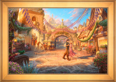 Disney Rapunzel Dancing in the Sunlit Courtyard Wall Art by Thomas Kinkade Studios Jewel Edition Canvas 24" x 36" Gallery Gold