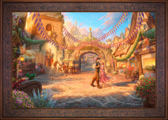 Disney Rapunzel Dancing in the Sunlit Courtyard Wall Art by Thomas Kinkade Studios Jewel Edition Canvas 24" x 36" Gallery Bronze