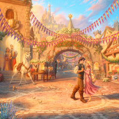 Disney Rapunzel Dancing in the Sunlit Courtyard Wall Art by Thomas Kinkade Studios Canvas Gallery Wrap 14" x 14" Unframed