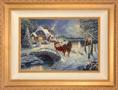 Disney Mickey and Minnie Evening Sleigh Ride Wall Art by Thomas Kinkade Studios Standard Number Canvas 12" x 18" Antique Gold