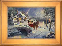 Disney Mickey and Minnie Evening Sleigh Ride Wall Art by Thomas Kinkade Studios Standard Number Canvas 12" x 18" Gallery Gold