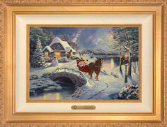 Disney Mickey and Minnie Evening Sleigh Ride Wall Art by Thomas Kinkade Studios Estate Edition Canvas 12" x 18" Antique Gold