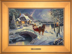 Disney Mickey and Minnie Evening Sleigh Ride Wall Art by Thomas Kinkade Studios Estate Edition Canvas 12" x 18" Gallery Gold