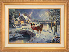 Disney Mickey and Minnie Evening Sleigh Ride Wall Art by Thomas Kinkade Studios Standard Number Canvas 18" x 27" Antique Gold