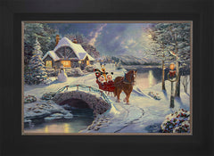 Disney Mickey and Minnie Evening Sleigh Ride Wall Art by Thomas Kinkade Studios Standard Number Canvas 18" x 27" Modern Black