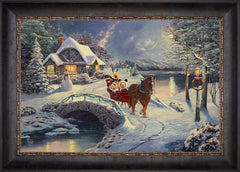 Disney Mickey and Minnie Evening Sleigh Ride Wall Art by Thomas Kinkade Studios Standard Number Canvas 18" x 27" Cabernet