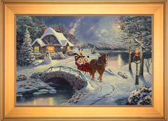Disney Mickey and Minnie Evening Sleigh Ride Wall Art by Thomas Kinkade Studios Standard Number Canvas 18" x 27" Gallery Gold