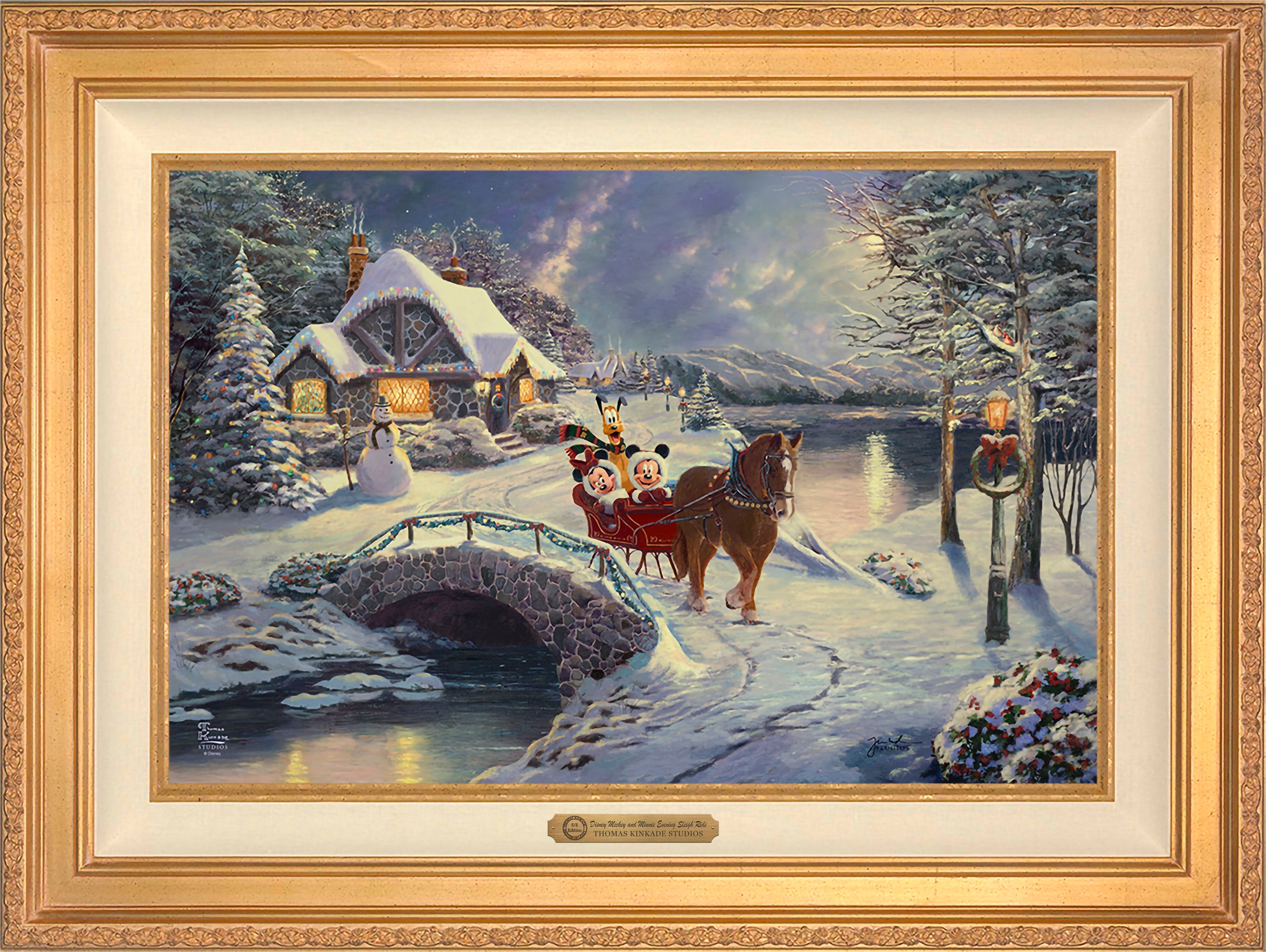 Disney Mickey and Minnie Evening Sleigh Ride Wall Art by Thomas Kinkade Studios Estate Edition Canvas 18